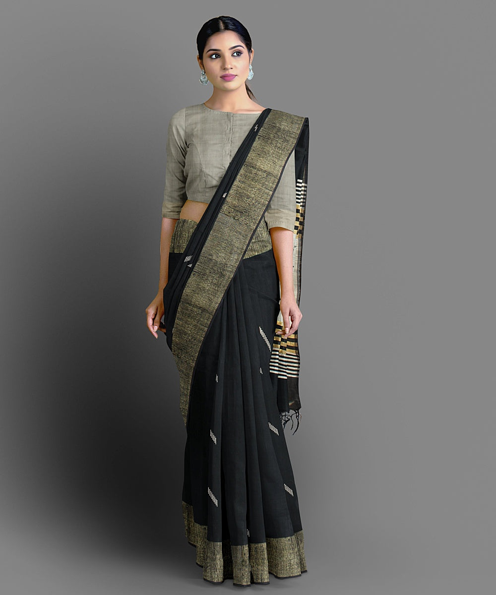 Black handloom tussar silk saree