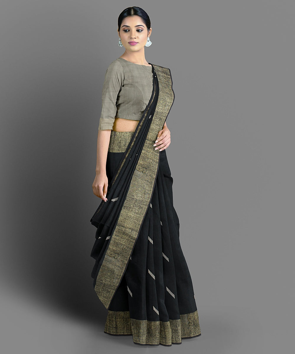 Black handloom tussar silk saree