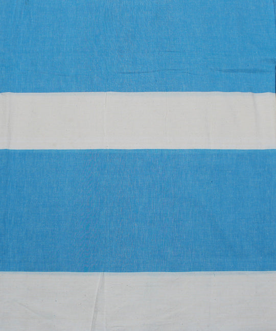Sky blue white handwoven cotton broad stripe fabric