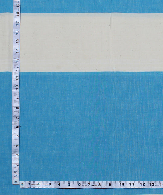 Sky blue white handwoven cotton broad stripe fabric
