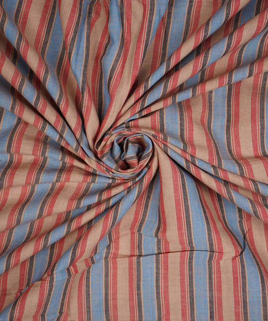 Red blue handwoven stripe cotton fabric