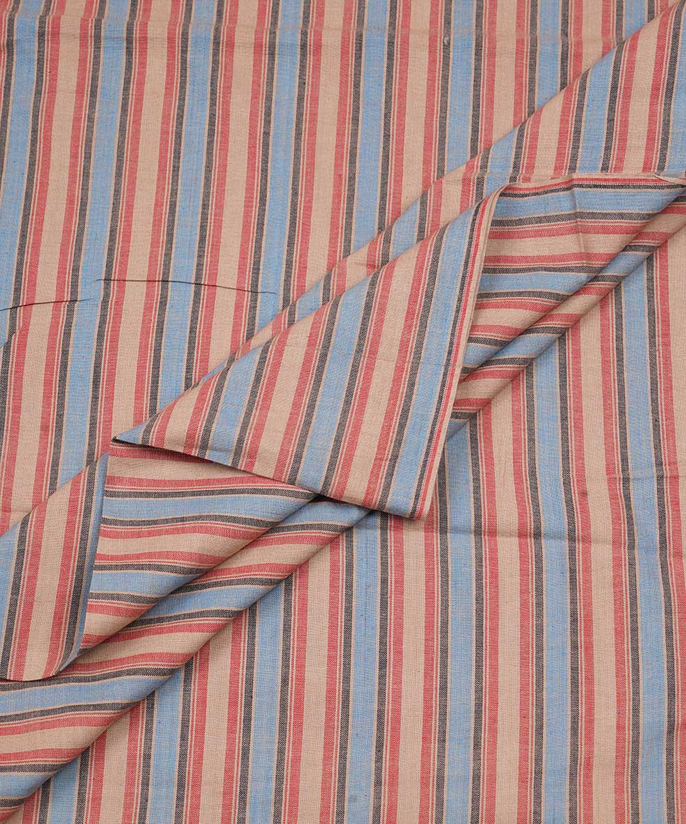 Red blue handwoven stripe cotton fabric