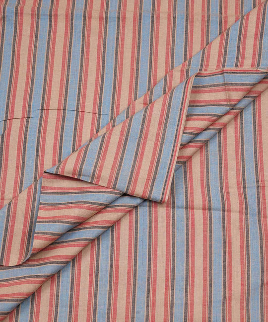 Red blue handwoven stripe cotton fabric