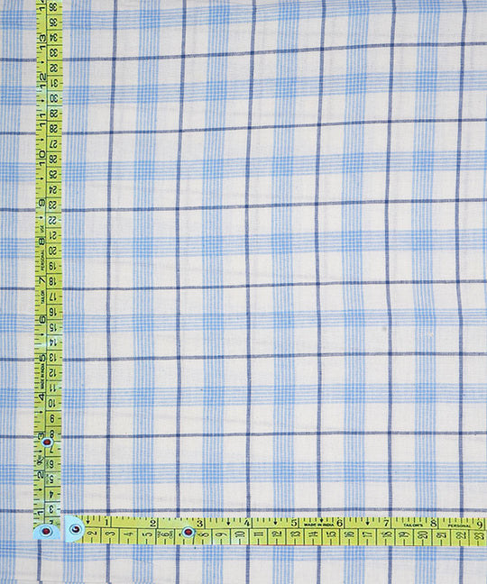White blue checks handwoven cotton fabric
