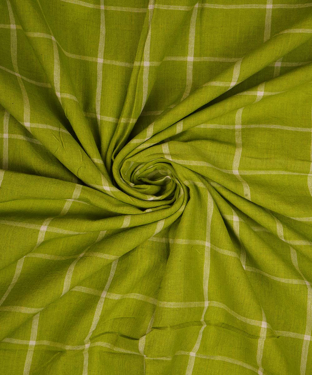 Green checks handwoven cotton fabric