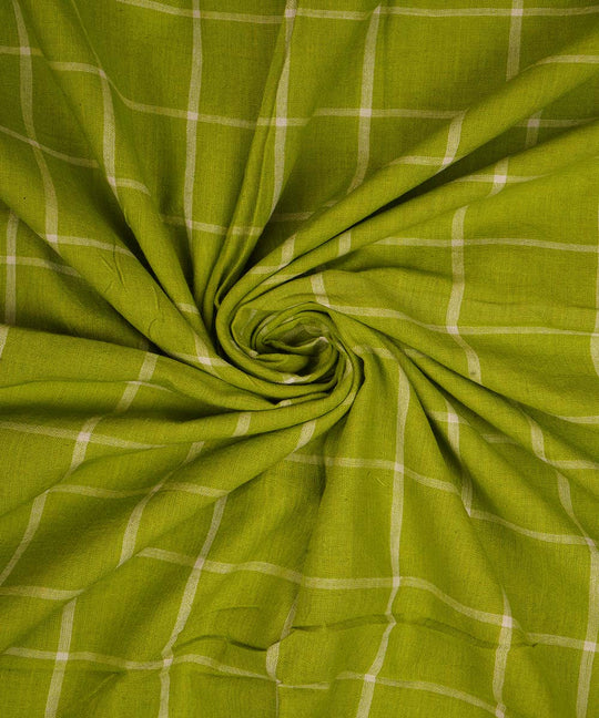 Green checks handwoven cotton fabric