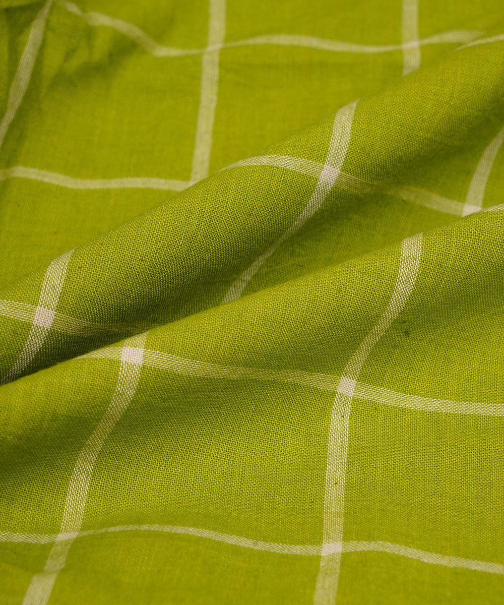 Green checks handwoven cotton fabric
