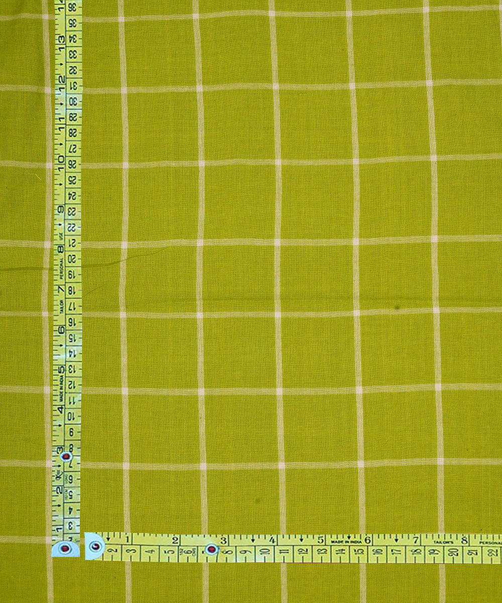 Green checks handwoven cotton fabric