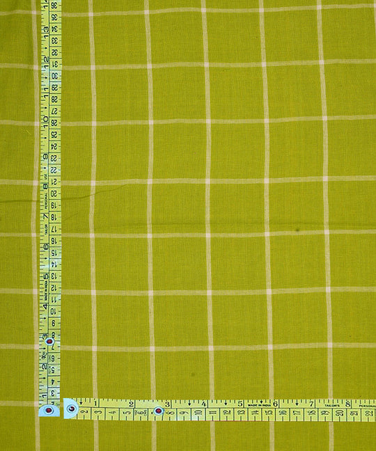 Green checks handwoven cotton fabric