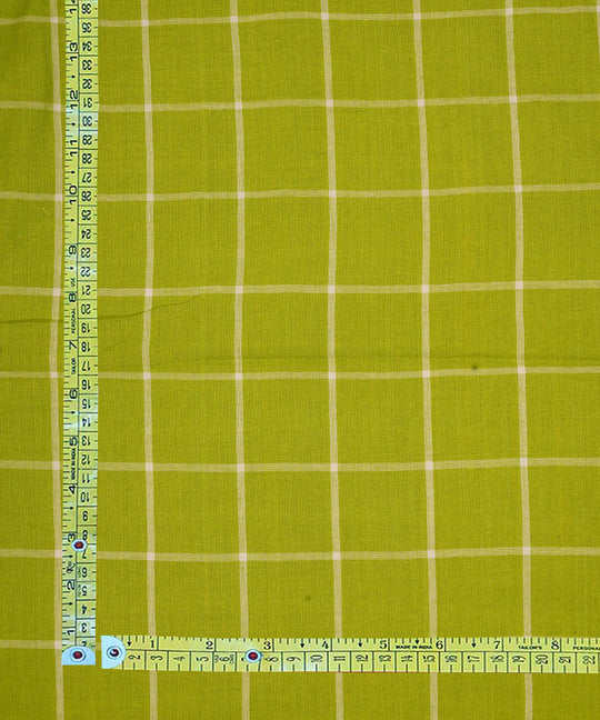 Green checks handwoven cotton fabric