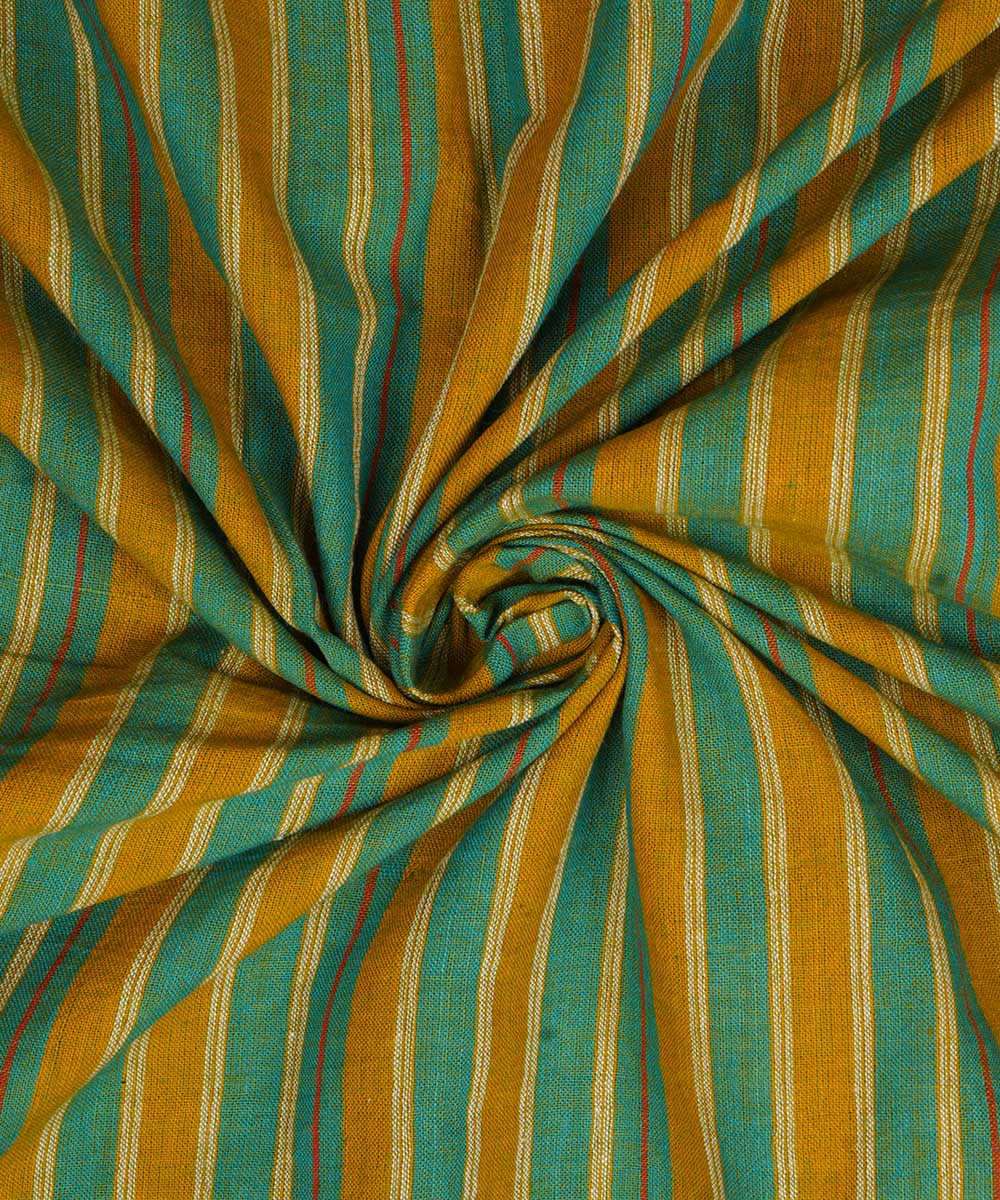 Green yellow handwoven stripe cotton fabric