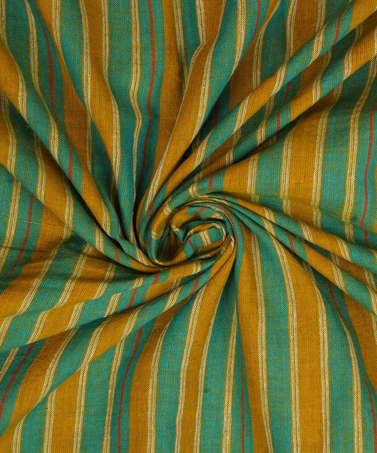 Green yellow handwoven stripe cotton fabric