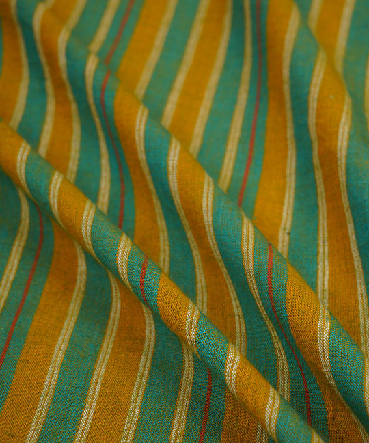 Green yellow handwoven stripe cotton fabric