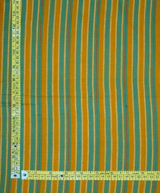 Green yellow handwoven stripe cotton fabric