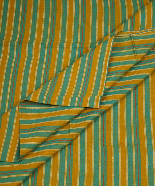 Green yellow handwoven stripe cotton fabric