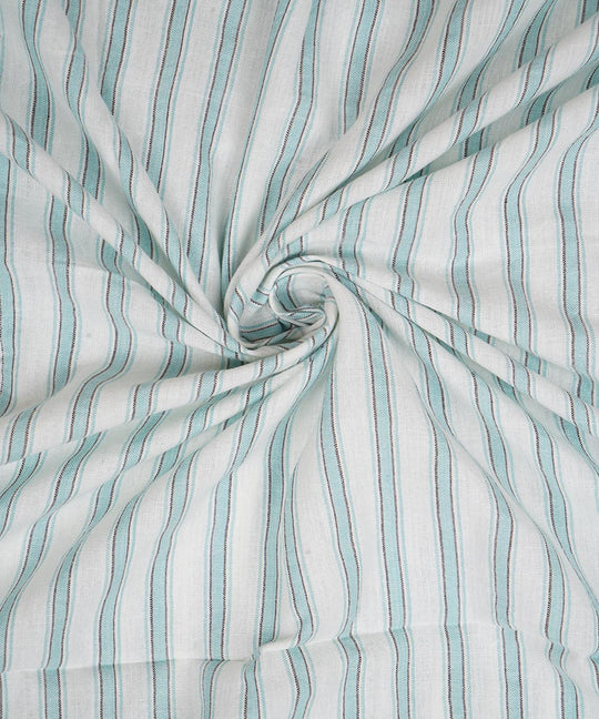 White light aqua handwoven stripe cotton fabric