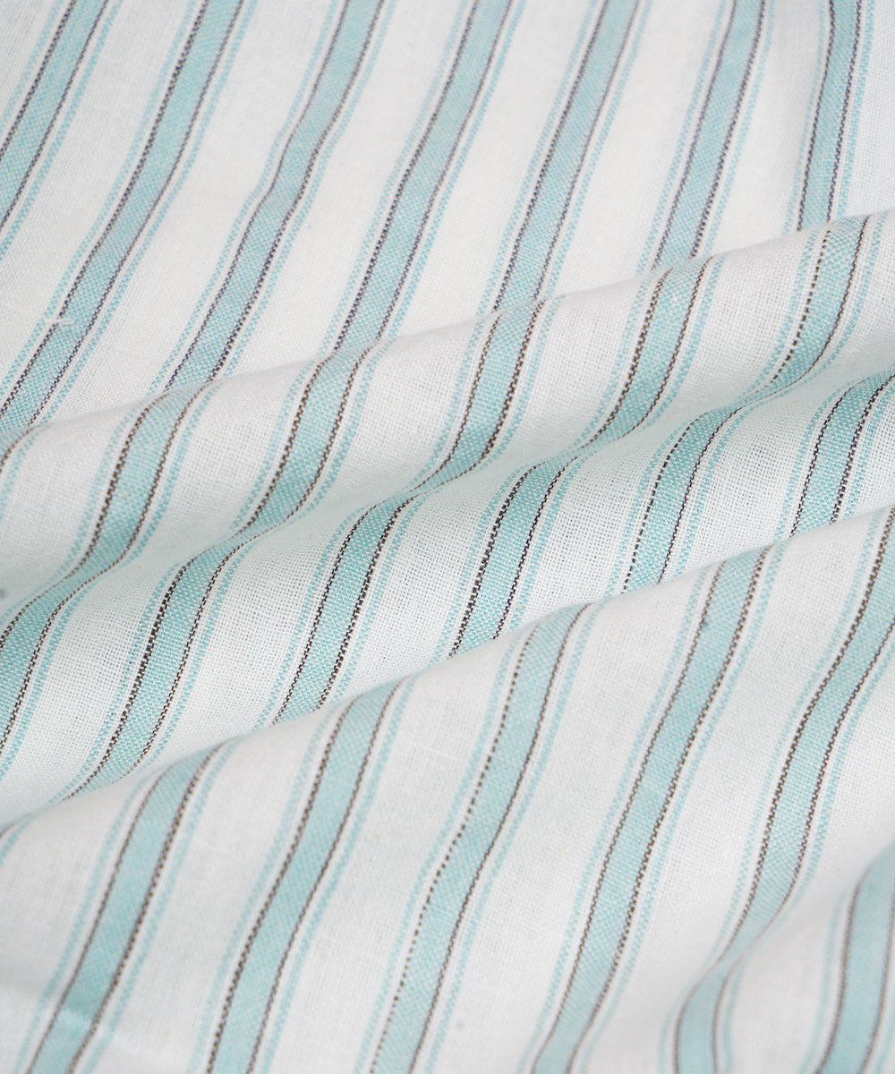 White light aqua handwoven stripe cotton fabric