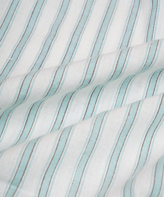 White light aqua handwoven stripe cotton fabric
