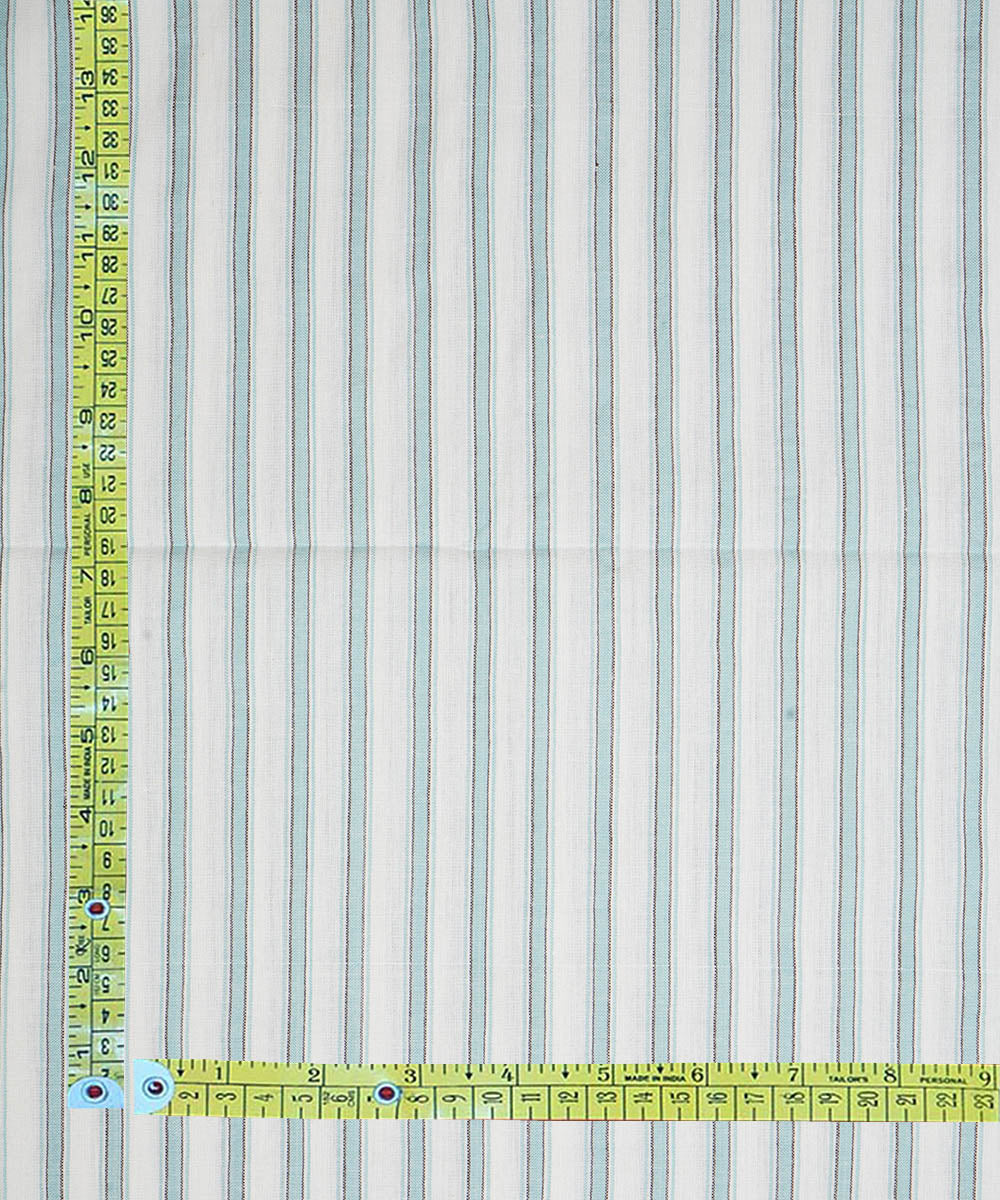 White light aqua handwoven stripe cotton fabric