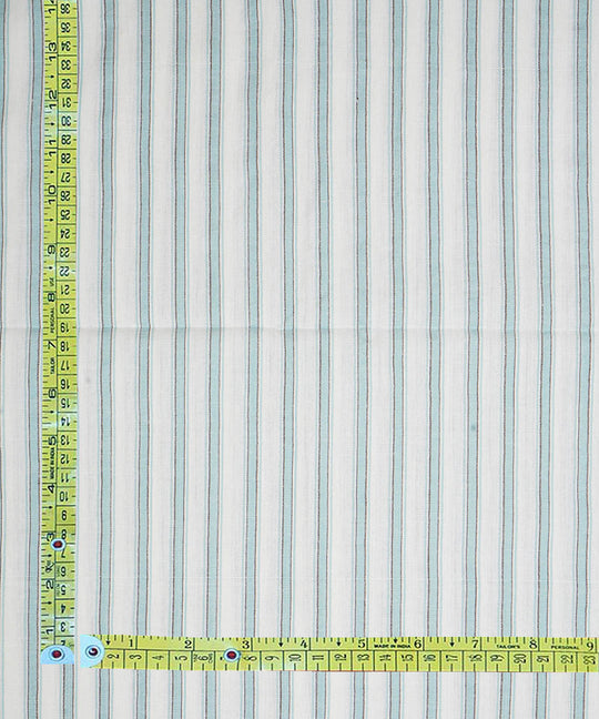 White light aqua handwoven stripe cotton fabric