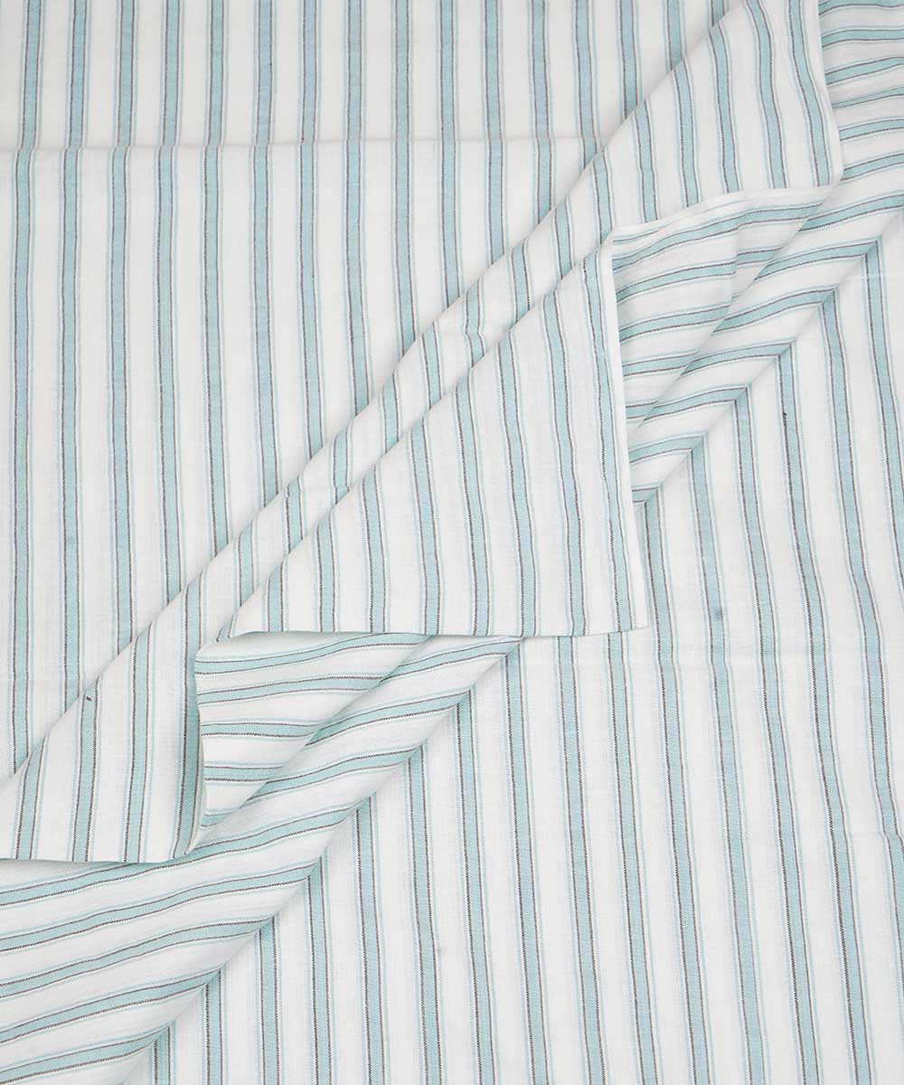 White light aqua handwoven stripe cotton fabric