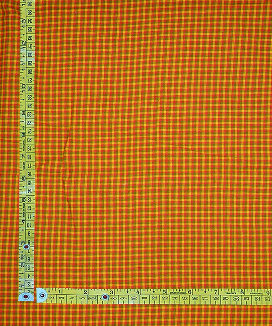Yellow orange checks handwoven cotton fabric