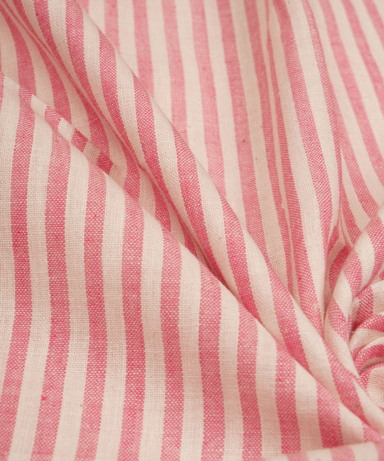 White pink stripes handspun handwoven bengal cotton fabric