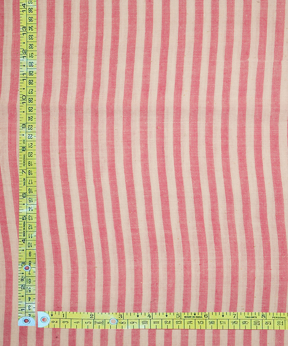 White pink stripes handspun handwoven bengal cotton fabric