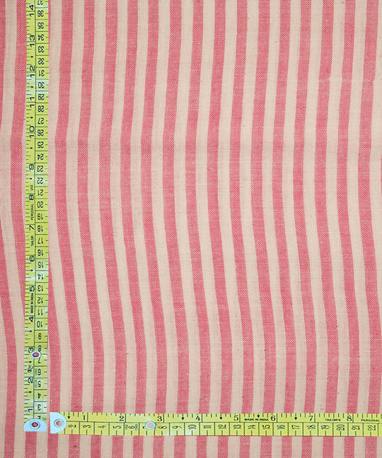 White pink stripes handspun handwoven bengal cotton fabric
