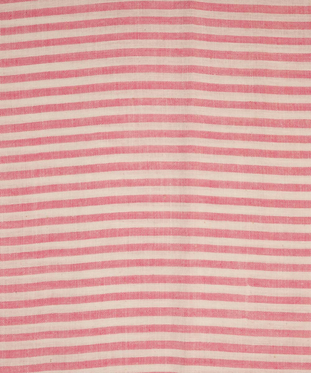 White pink stripes handspun handwoven bengal cotton fabric