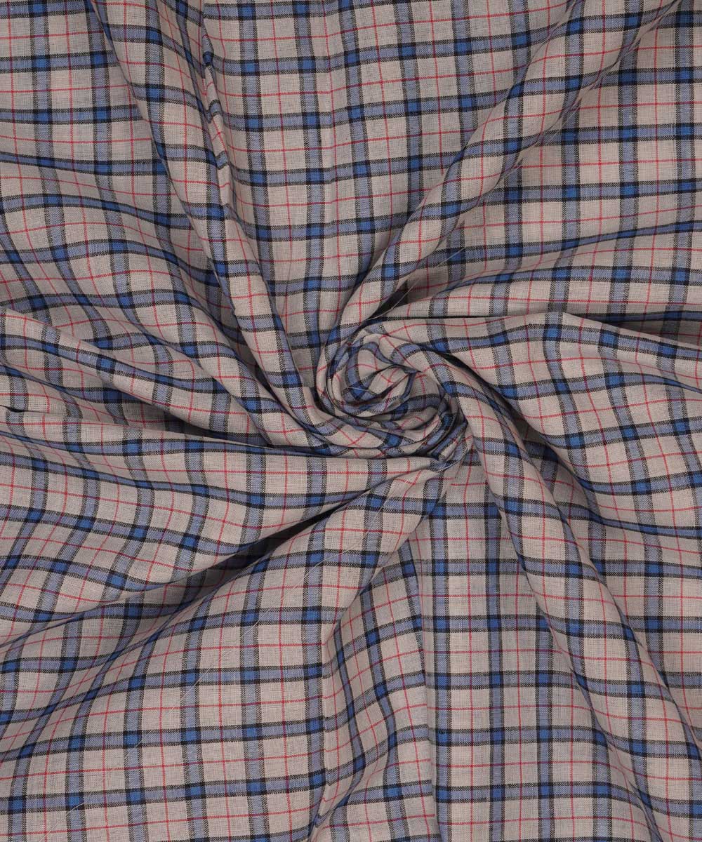 Light grey blue checks handspun handwoven bengal cotton fabric