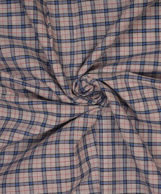 Light grey blue checks handspun handwoven bengal cotton fabric
