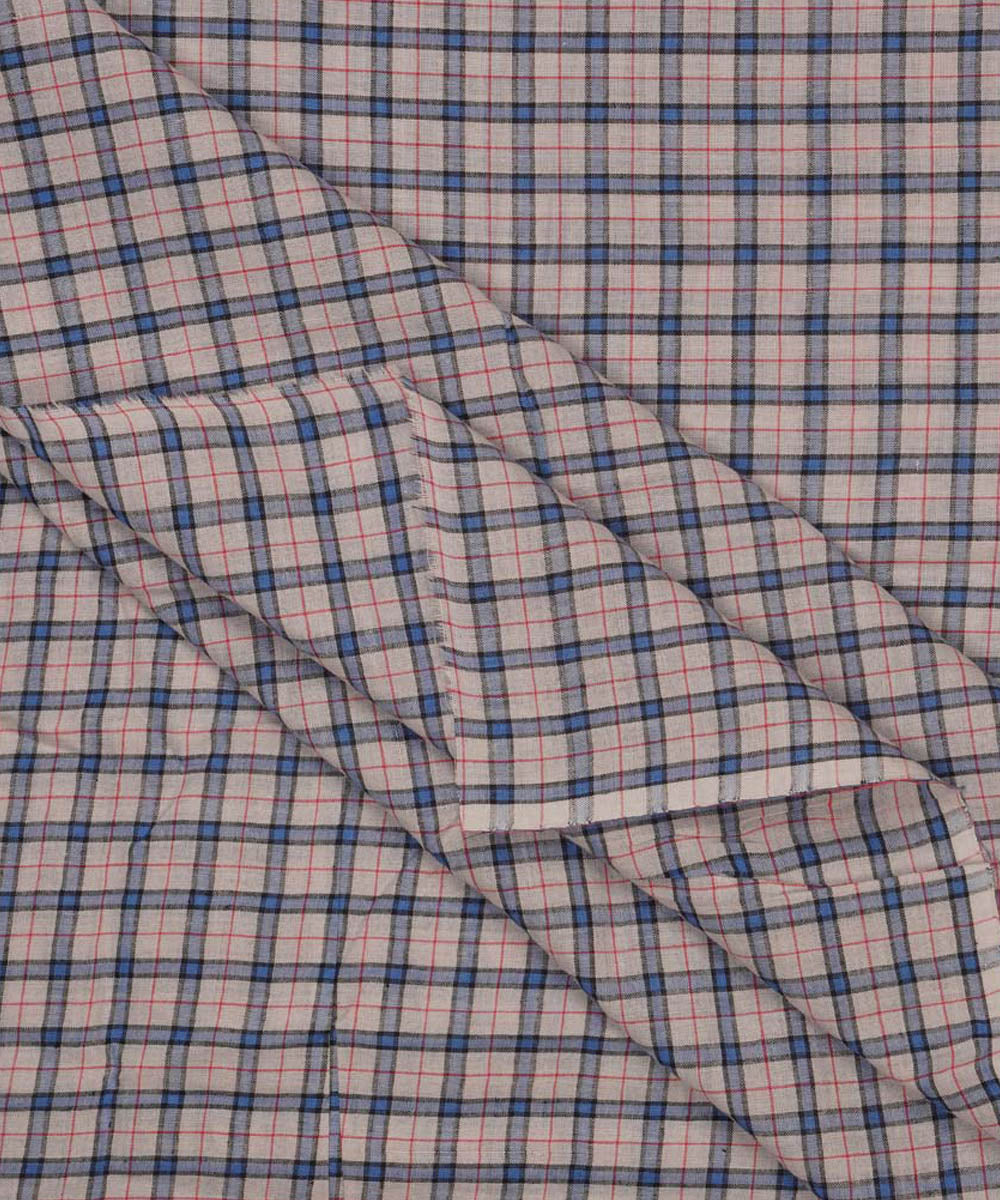 Light grey blue checks handspun handwoven bengal cotton fabric