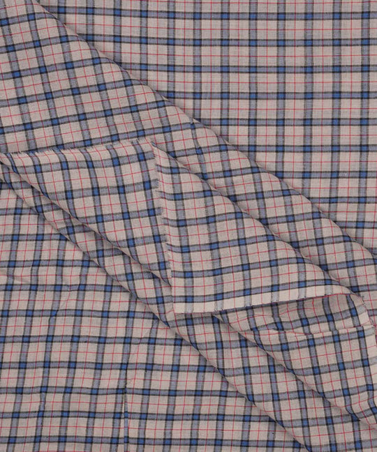 Light grey blue checks handspun handwoven bengal cotton fabric