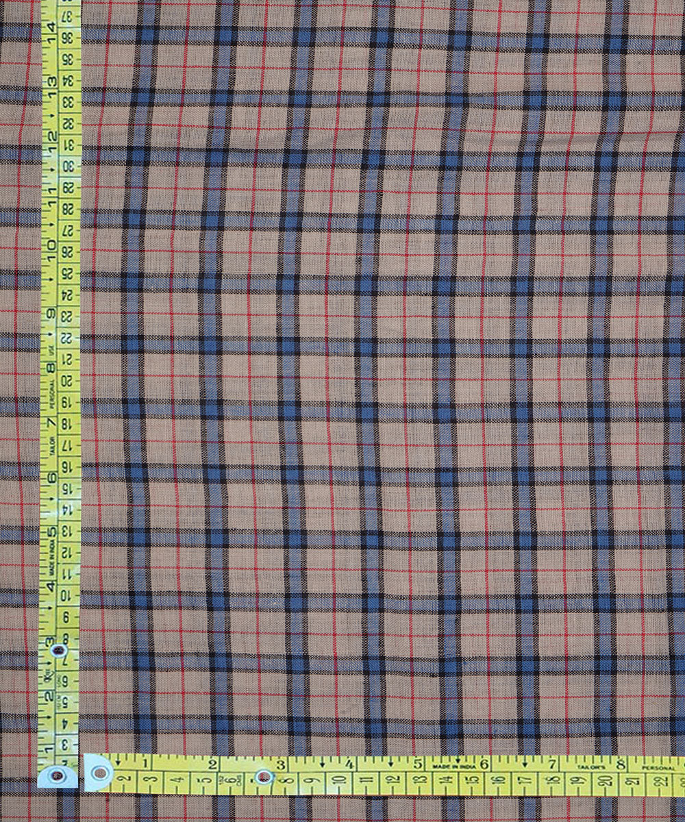 Light grey blue checks handspun handwoven bengal cotton fabric