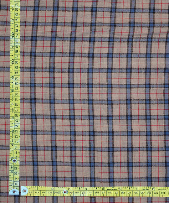 Light grey blue checks handspun handwoven bengal cotton fabric