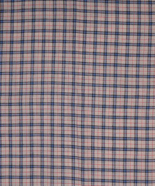 Light grey blue checks handspun handwoven bengal cotton fabric