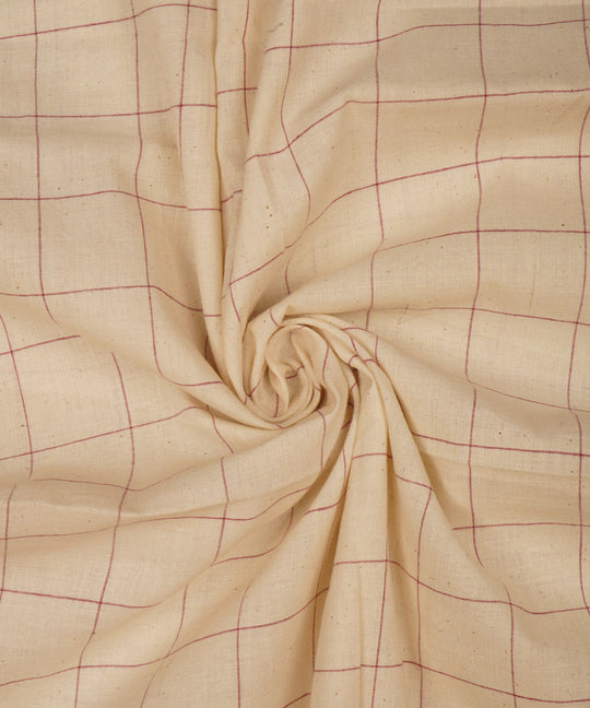 Off white checks handspun handwoven bengal cotton fabric