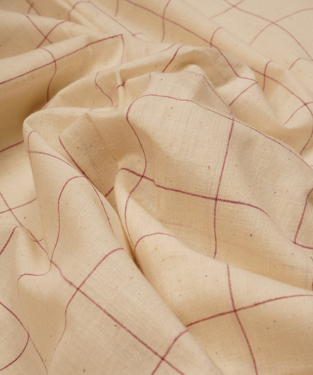 Off white checks handspun handwoven bengal cotton fabric