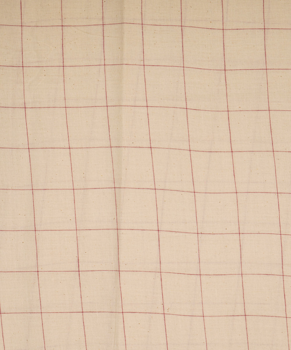 Off white checks handspun handwoven bengal cotton fabric
