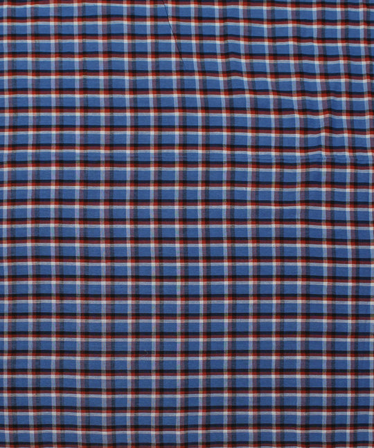 Blue white and brown checks handwoven cotton fabric
