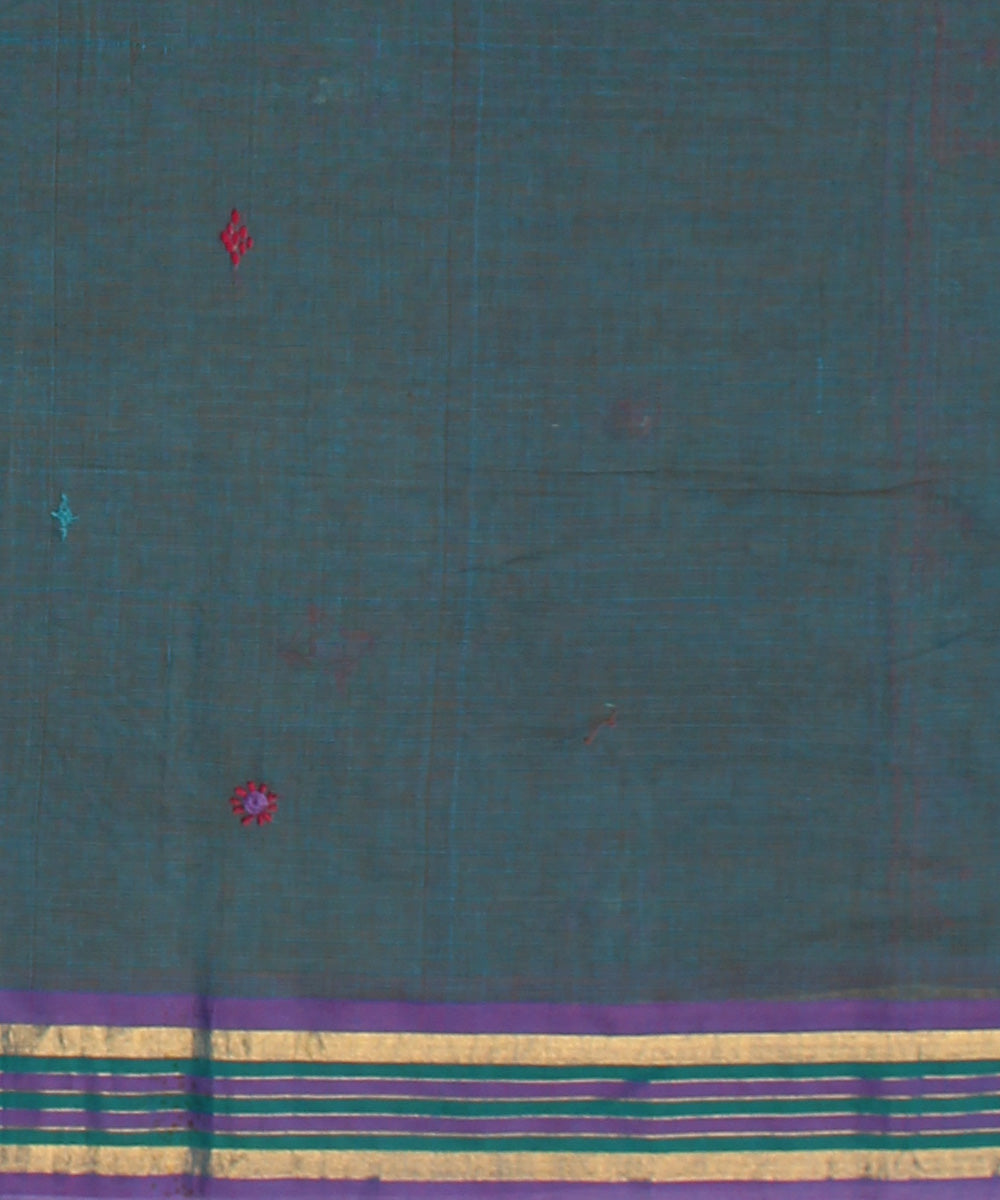 Blue grey hand embroidery cotton saree