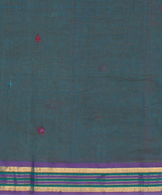 Blue grey hand embroidery cotton saree