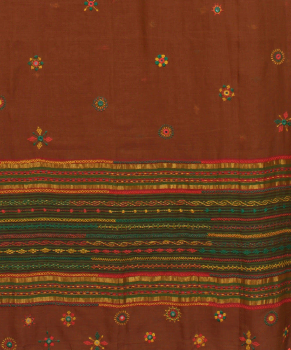 Brown hand lambani embroidery cotton saree