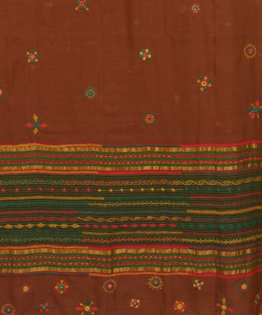 Brown hand lambani embroidery cotton saree