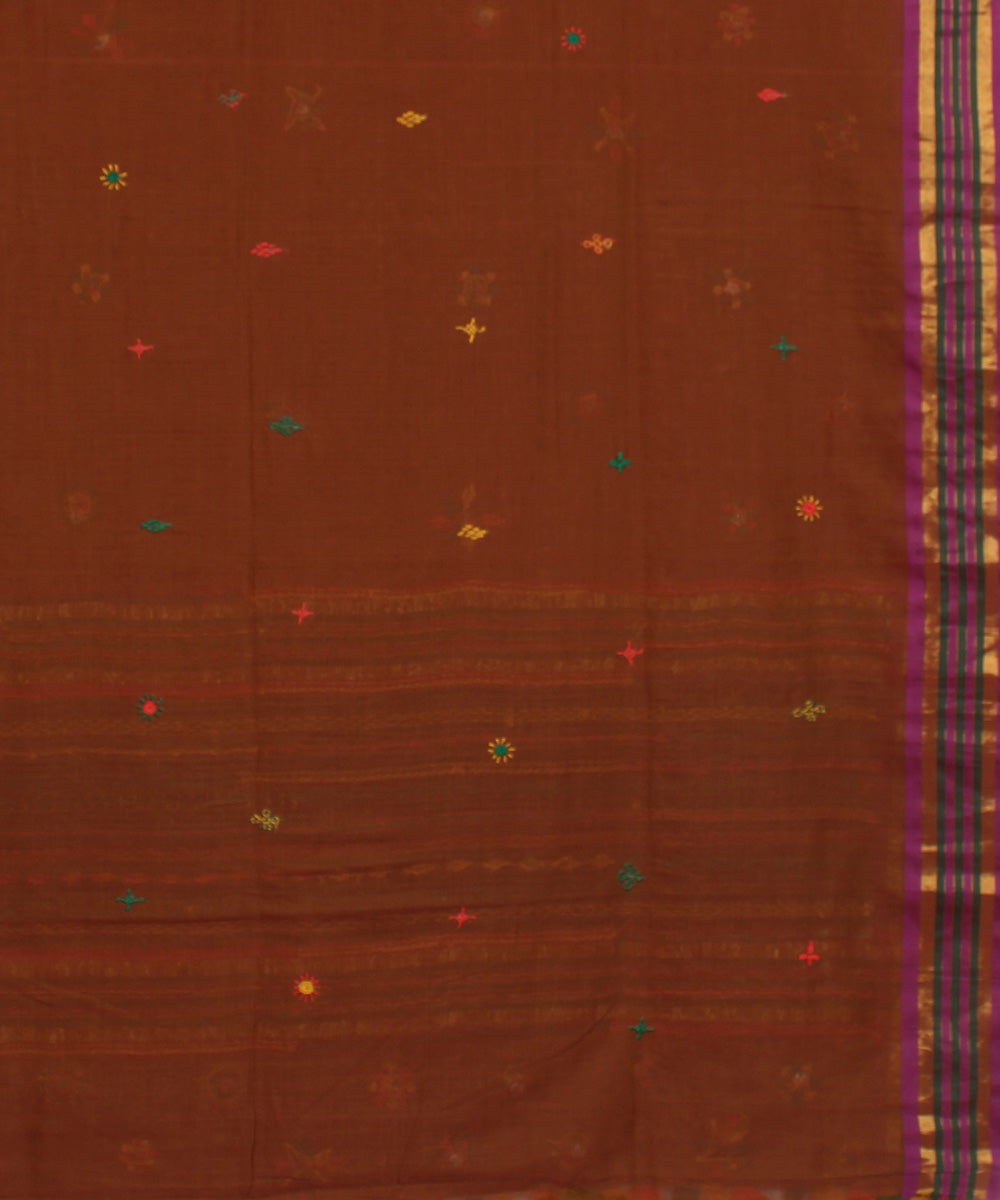 Brown hand lambani embroidery cotton saree