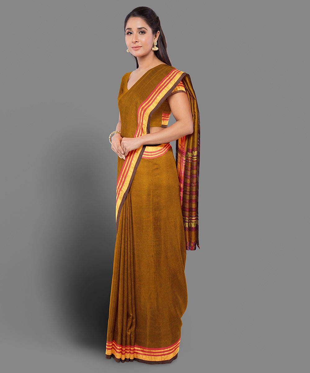 Mustard hand embroidery cotton saree