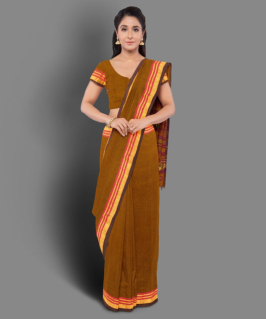 Mustard hand embroidery cotton saree