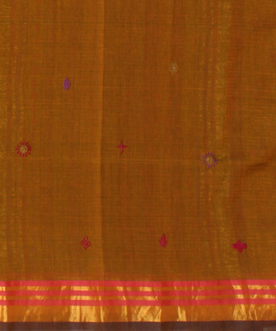 Mustard hand embroidery cotton saree