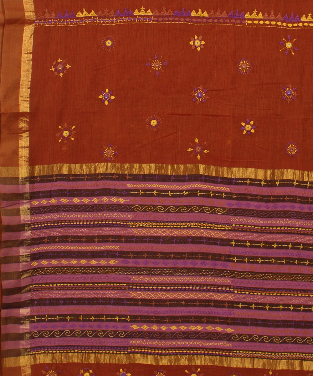 Brown hand embroidery cotton saree